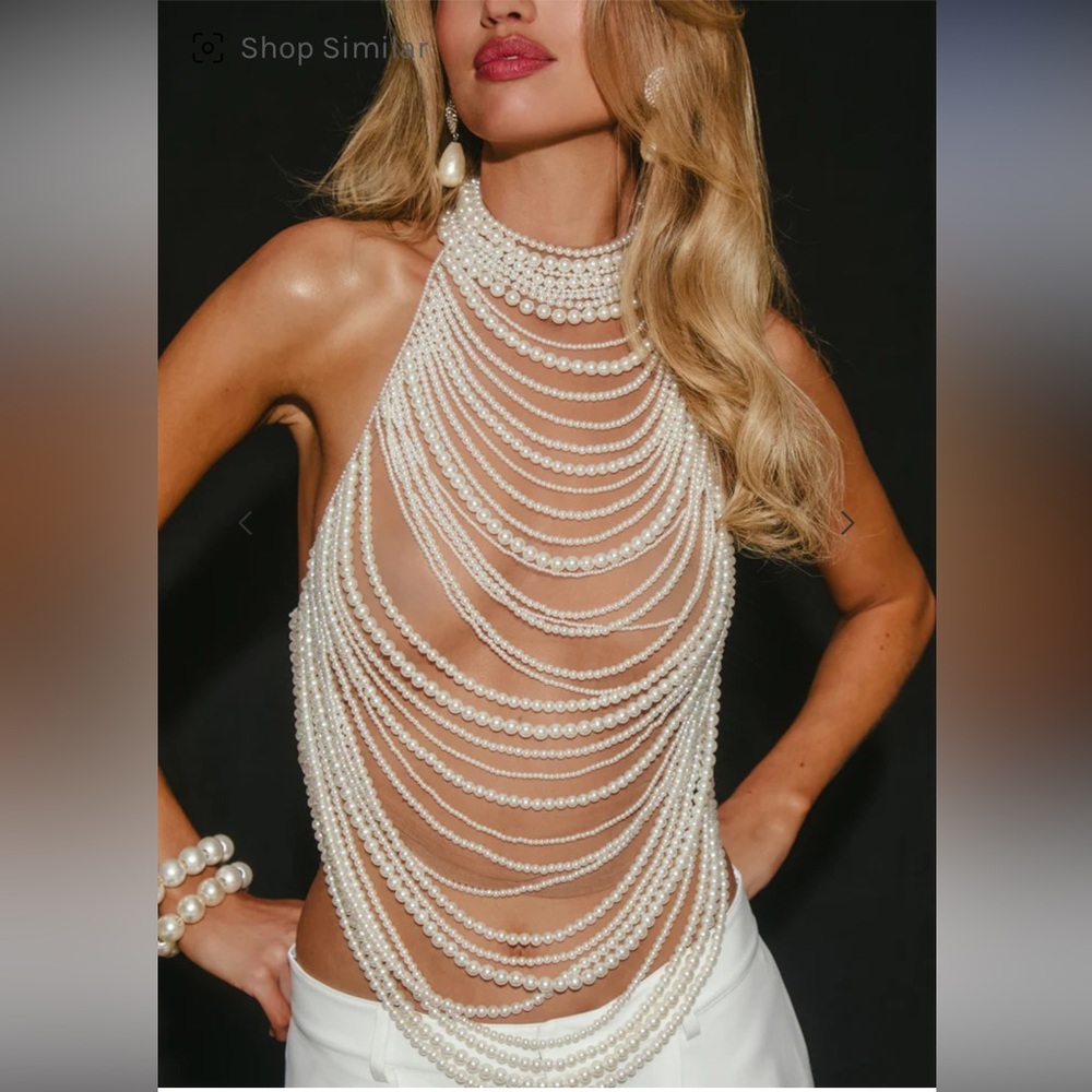 Retrofete Pearl Embellished Halter Top
